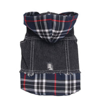HKM-9542845 Denim Pet Clothes for Dogs - Four-Legged Styles in Navy and Red, Multiple Sizes Available