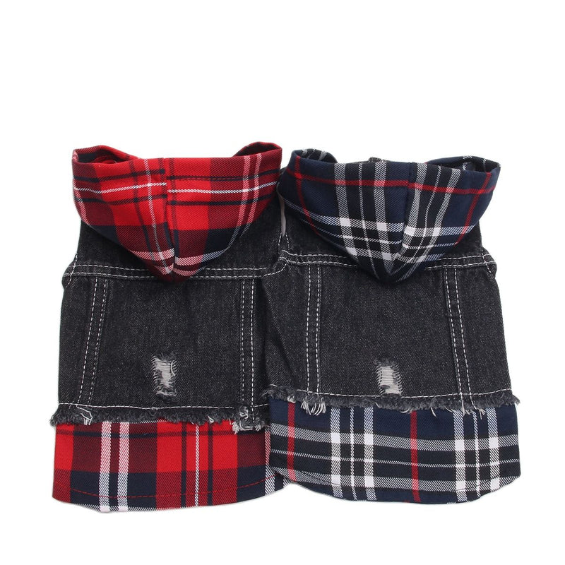 HKM-9542845 Denim Pet Clothes for Dogs - Four-Legged Styles in Navy and Red, Multiple Sizes Available