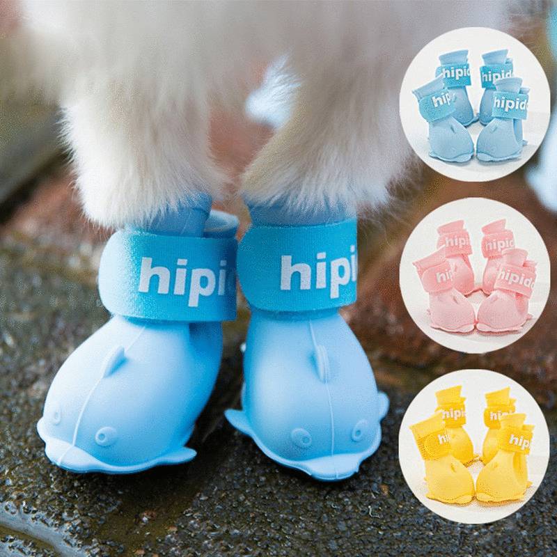 HKM-9543101 Cartoon Pet Waterproof Rain Boots in Blue, Pink, and Yellow - Sizes S, M, L