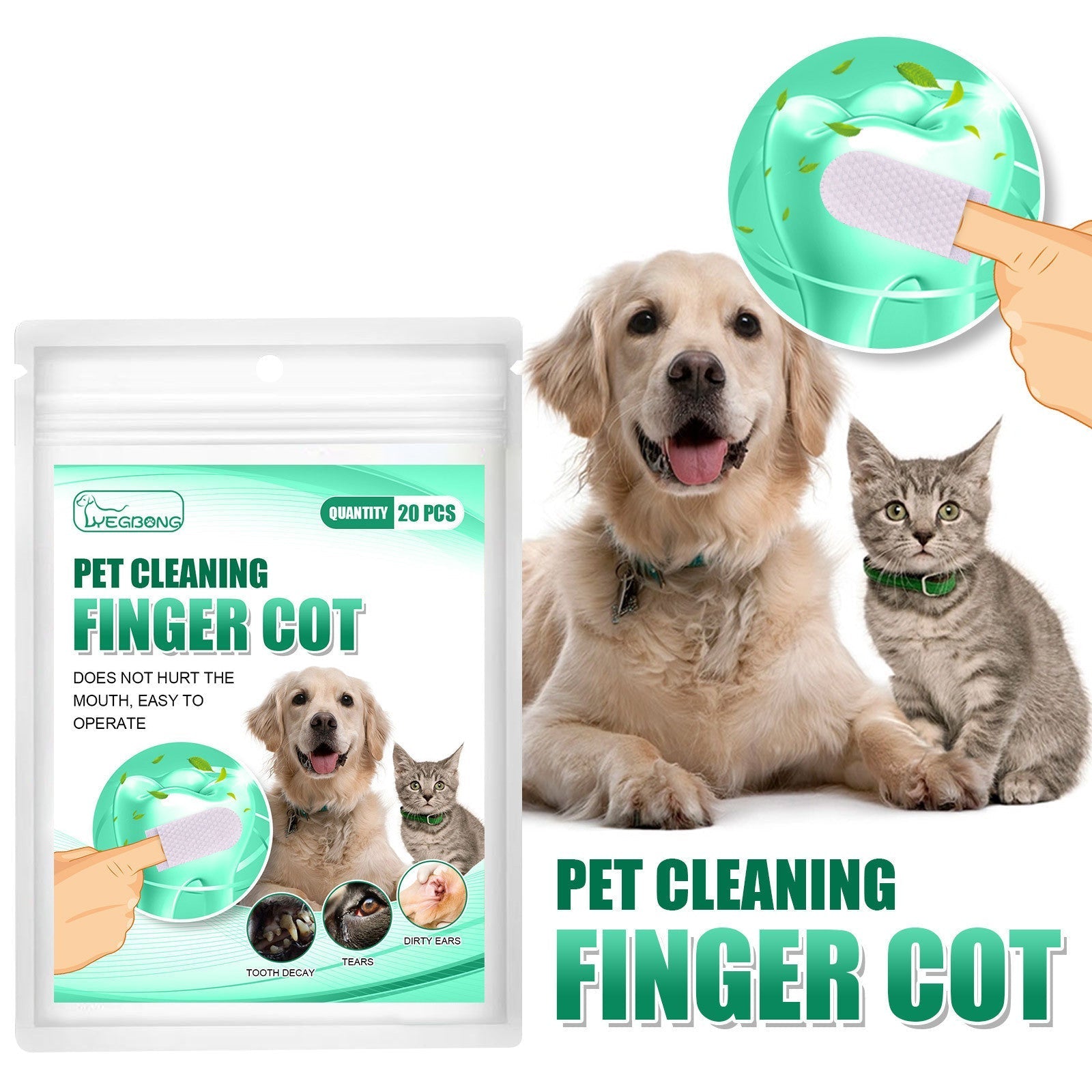 HKM-9544125 Pet Dental Cleaning Finger Stall - 20 Antibacterial Tooth Covers for Fresh Breath and Gum Care