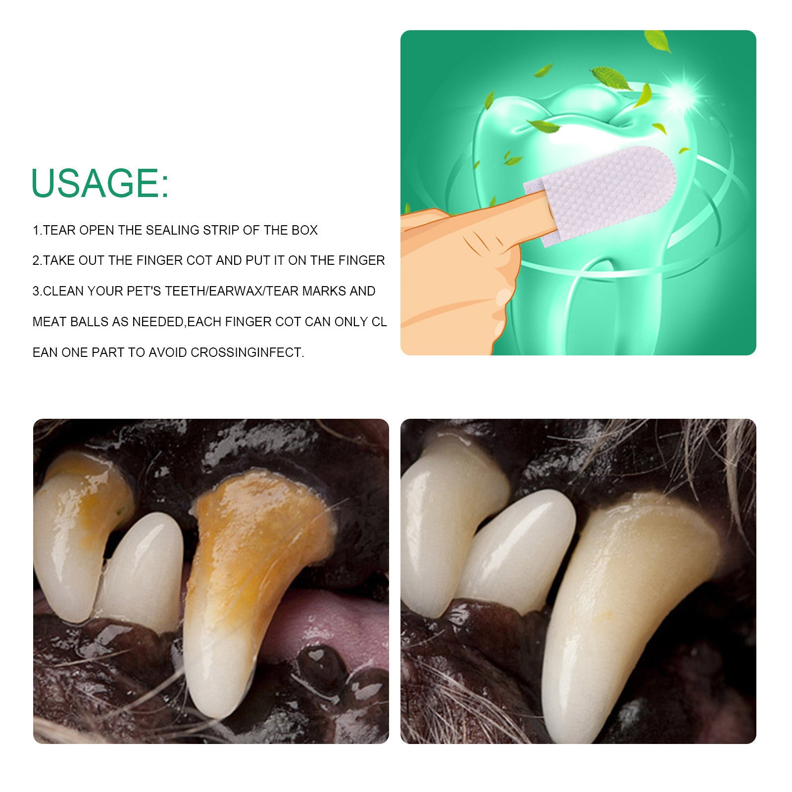 HKM-9544125 Pet Dental Cleaning Finger Stall - 20 Antibacterial Tooth Covers for Fresh Breath and Gum Care