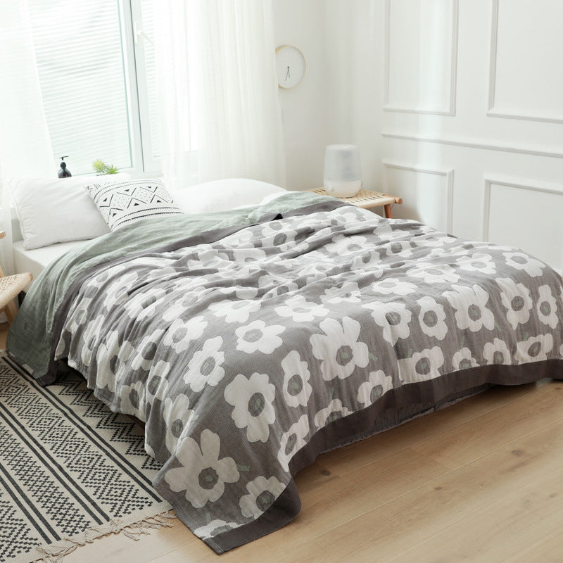 HKM-954515 Pure Cotton Five-Layer Towel Blanket in Floral Design - Available in Two Sizes