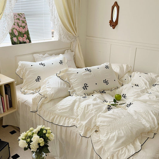 HKM-954515 Solid Color Soft Skin-Friendly 4-Piece Bedding Set in Multiple Sizes