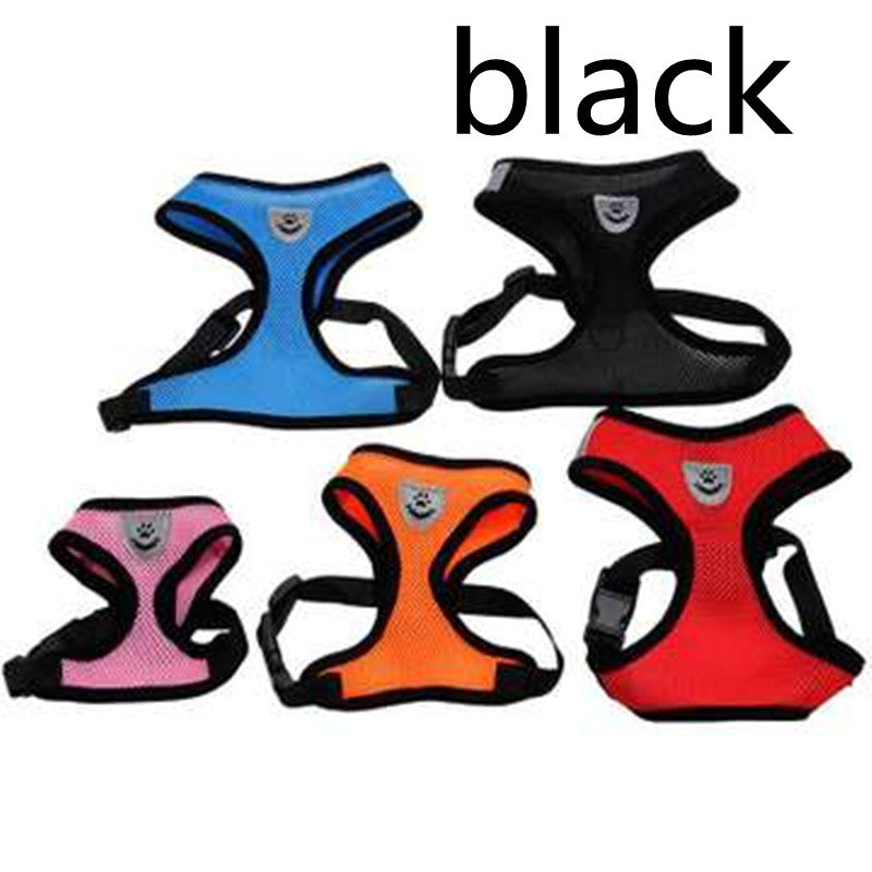 HKM-9545533 Cartoon Patterned Breathable Mesh Dog Vest Harness in Red, Blue, Black, and Pink