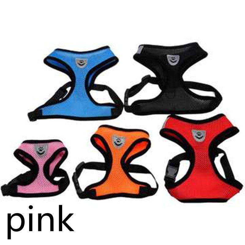 HKM-9545533 Cartoon Patterned Breathable Mesh Dog Vest Harness in Red, Blue, Black, and Pink