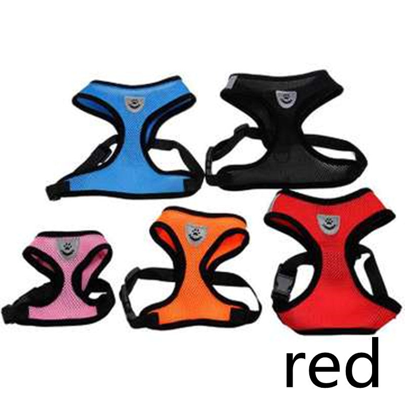 HKM-9545533 Cartoon Patterned Breathable Mesh Dog Vest Harness in Red, Blue, Black, and Pink