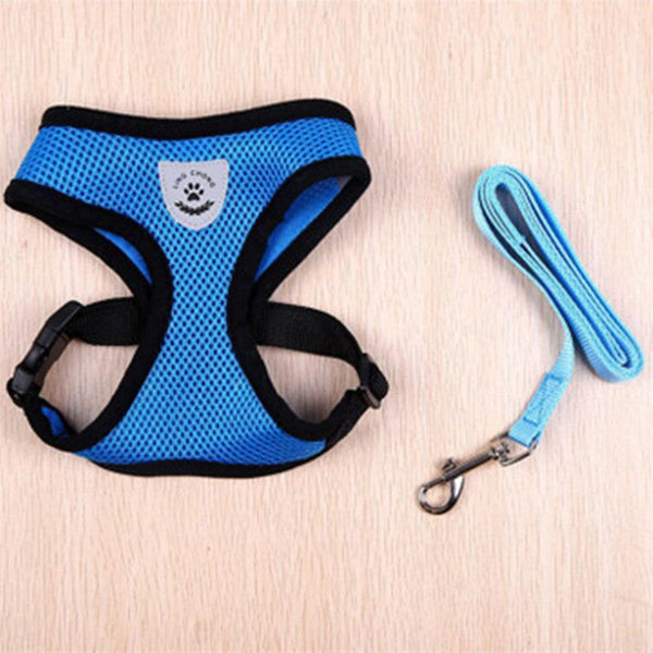 HKM-9545533 Cartoon Patterned Breathable Mesh Dog Vest Harness in Red, Blue, Black, and Pink