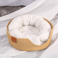 HKM-9546301 Hand-Woven Rattan Cat Nest with Scratching Board - Versatile Pet Bed for Cats and Small Dogs, Multi-Season Use