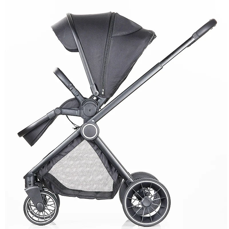 HKM-954707 Luxury High Landscape 3 in 1 Leather Baby Stroller with Car Seat and Large Wheels
