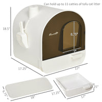 HKM-9547709 White Hooded Cat Litter Box with Scoop, Filter, and Removable Tray