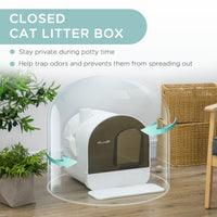 HKM-9547709 White Hooded Cat Litter Box with Scoop, Filter, and Removable Tray