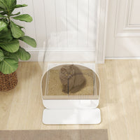 HKM-9547709 White Hooded Cat Litter Box with Scoop, Filter, and Removable Tray