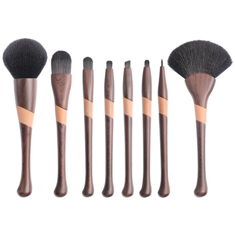 HKM-954899 8-Piece Eyeshadow Brush Set with Wood Grain Handle and PU Bag