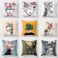 HKM-954899 Abstract Floral Print Cushion Cover - Peach Skin Fabric, 45cm x 45cm