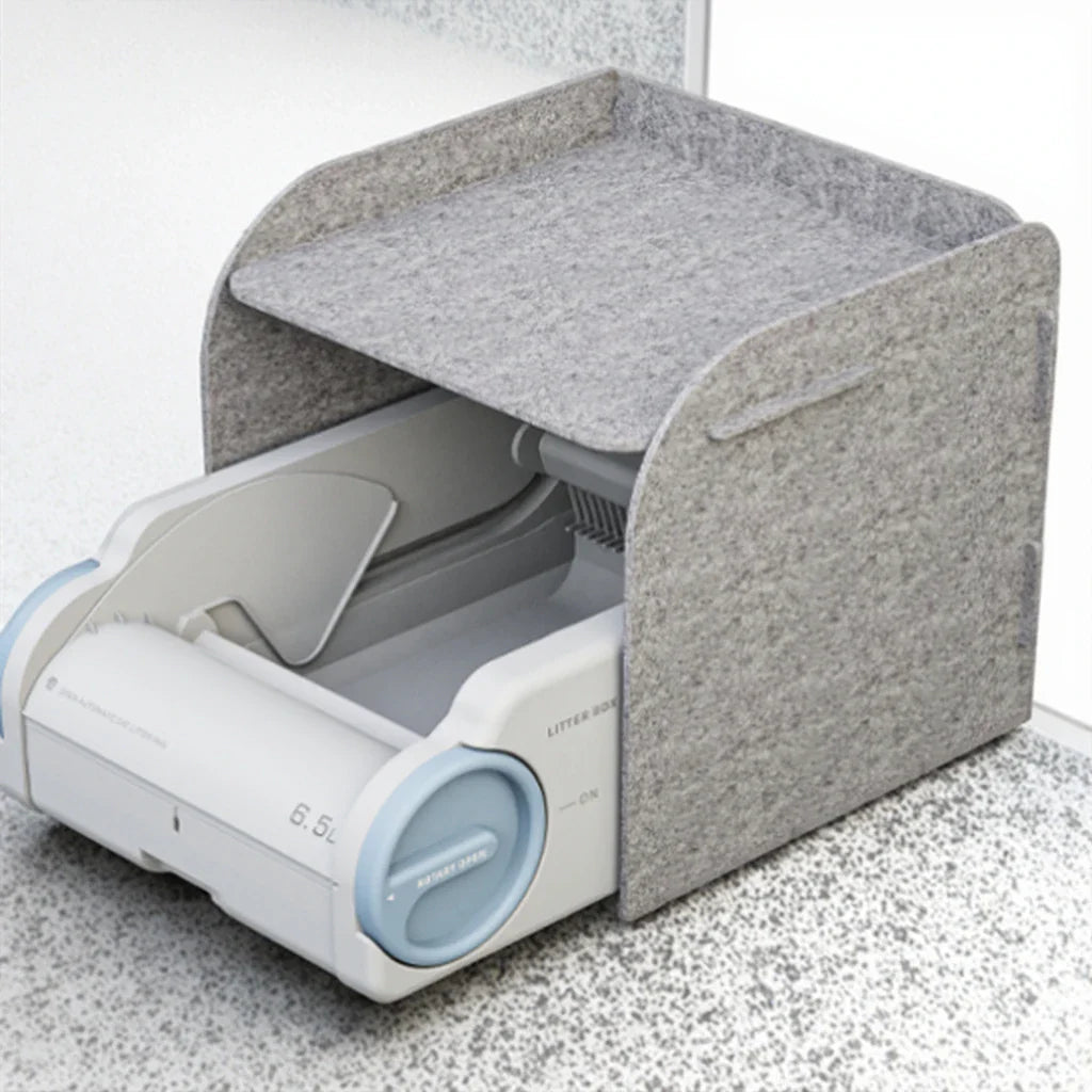 HKM-954963 Semi-Enclosed Cat Litter Box with Odor Control and Automatic Cleaning Features, 10kg Capacity