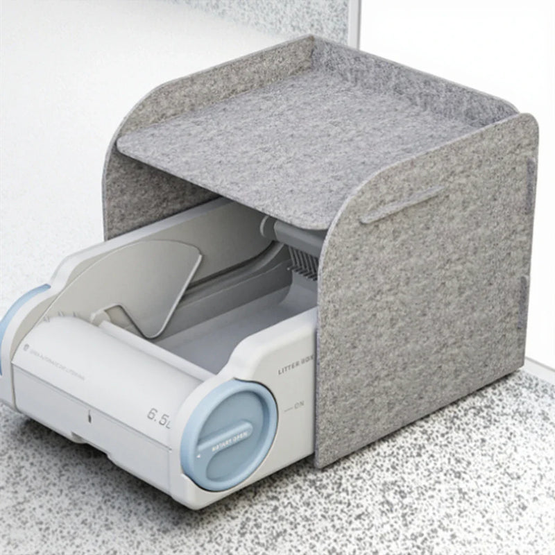 HKM-954963 Semi-Enclosed Cat Litter Box with Odor Control and Automatic Cleaning Features, 10kg Capacity
