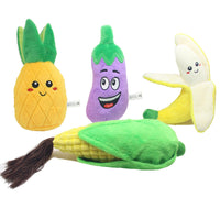 HKM-9551677 Educational Plush Sound Toys for Pets - Fruit & Vegetable Set including Carrot, Banana, Eggplant, Cactus, Pineapple, and Corn