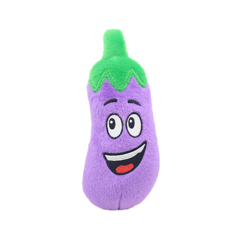 HKM-9551677 Educational Plush Sound Toys for Pets - Fruit & Vegetable Set including Carrot, Banana, Eggplant, Cactus, Pineapple, and Corn