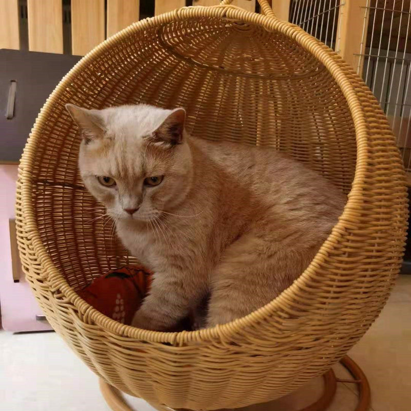 HKM-9552061 Breathable Rattan Cat Mattress Cradle for Large Pets - Orange/Blue Mat