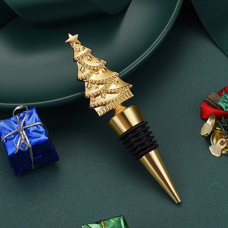 HKM-955283 Christmas Tree Lamp Wine Stopper in Gold and Silver - Zinc Alloy Fresh Seal