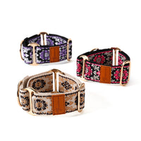 HKM-9553981 Floral-Pattern Adjustable Pet Collar in Turmeric, Purple, and Rose Red - My Size XS to L