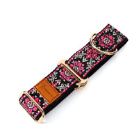 HKM-9553981 Floral-Pattern Adjustable Pet Collar in Turmeric, Purple, and Rose Red - My Size XS to L