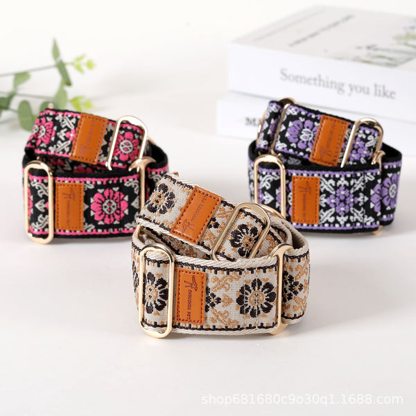HKM-9553981 Floral-Pattern Adjustable Pet Collar in Turmeric, Purple, and Rose Red - My Size XS to L