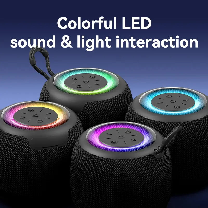 HKM-955667 Mini Waterproof Portable Bluetooth Speaker with Hi-Fi Bass and RGB LED Lights for Outdoor Use and Gaming