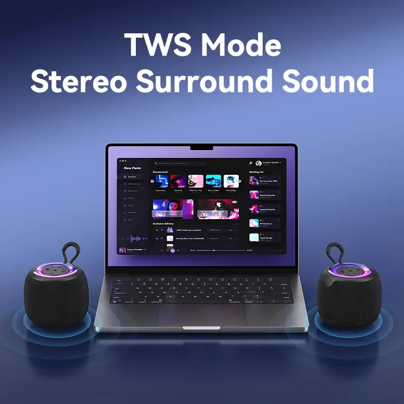 HKM-955667 Mini Waterproof Portable Bluetooth Speaker with Hi-Fi Bass and RGB LED Lights for Outdoor Use and Gaming