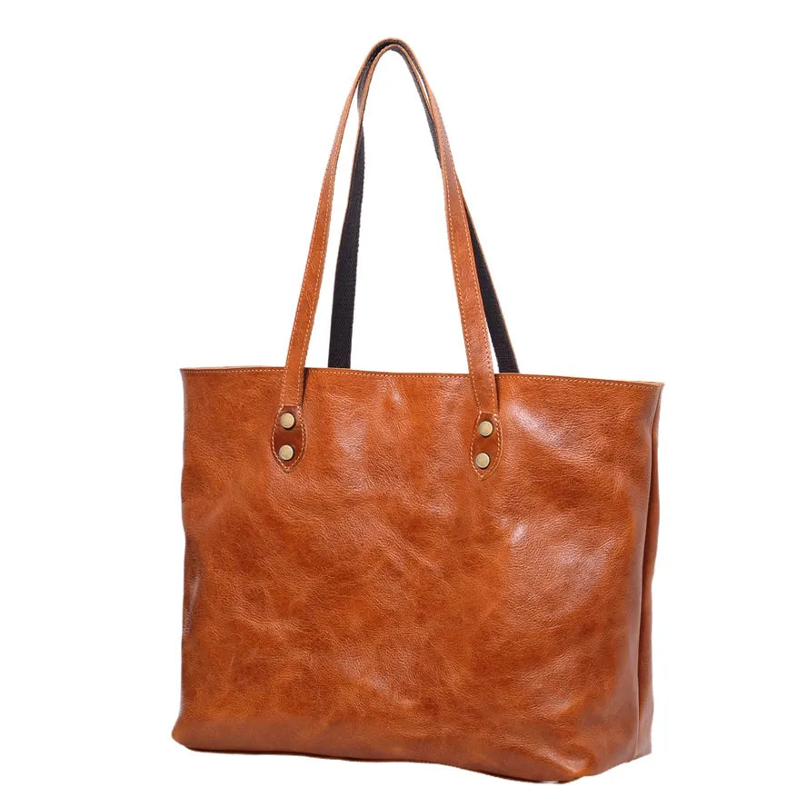HKM-955731 Women’s Genuine Leather Tote Bag, Vintage Full Grain Cowhide with Cotton Lining, Versatile Double Handle Shoulder Bag for All Seasons