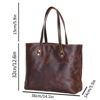 HKM-955731 Women’s Genuine Leather Tote Bag, Vintage Full Grain Cowhide with Cotton Lining, Versatile Double Handle Shoulder Bag for All Seasons