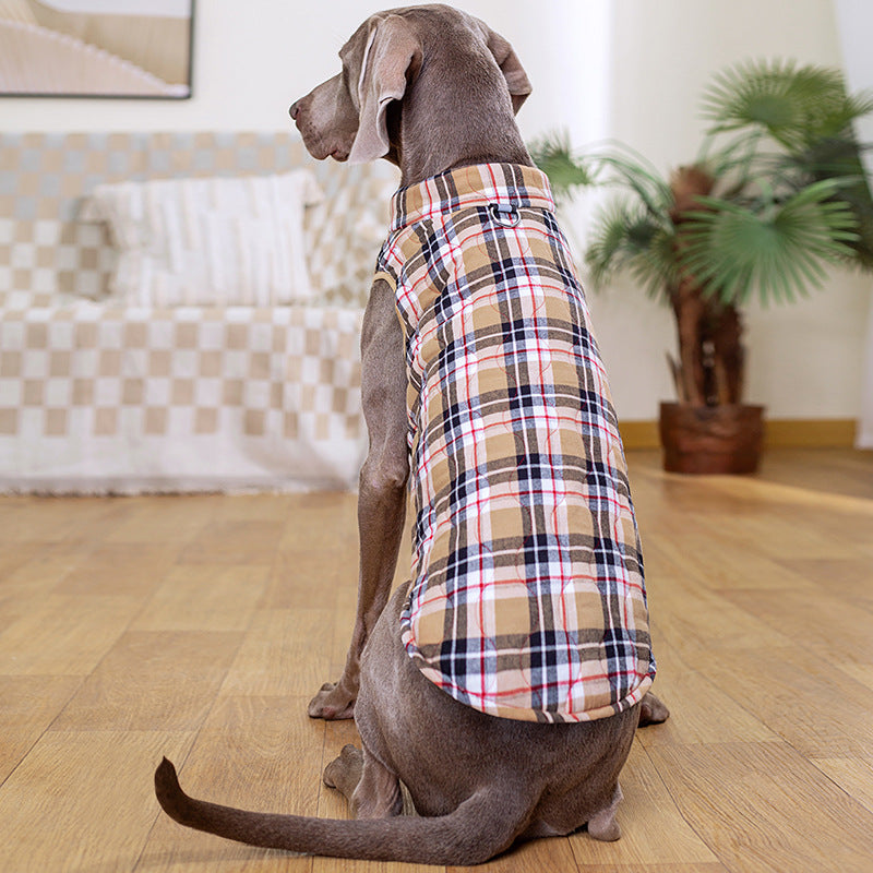 HKM-9557437 Heavy Cotton Plaid Dog Jacket with Reflective Strap for Winter Warmth