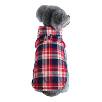 HKM-9557437 Heavy Cotton Plaid Dog Jacket with Reflective Strap for Winter Warmth