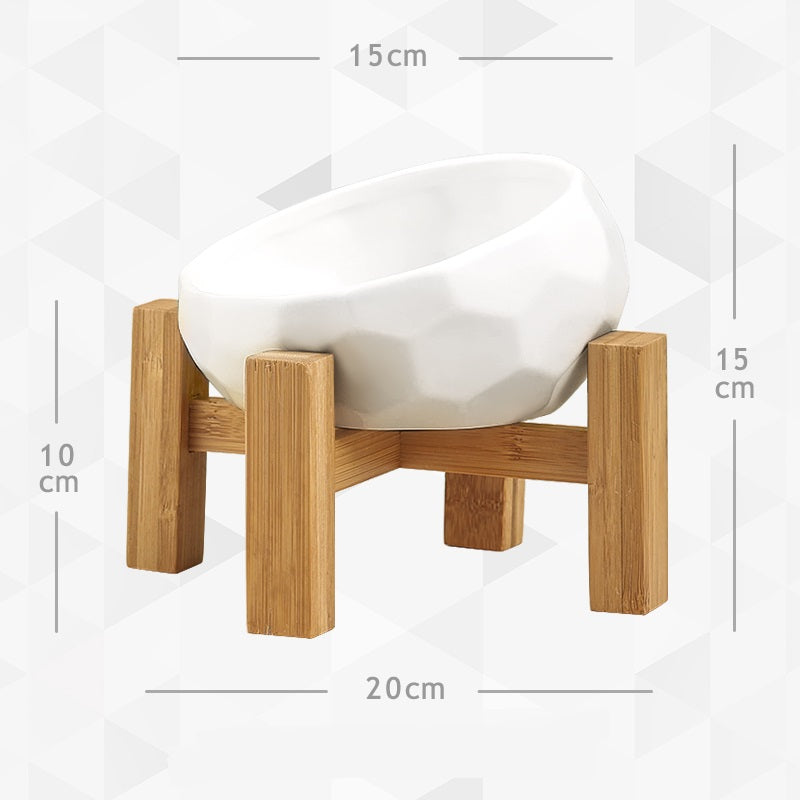 HKM-9557949 Ceramic Cat and Dog Food Bowls with Bamboo Wood Frames for Comfortable Feeding