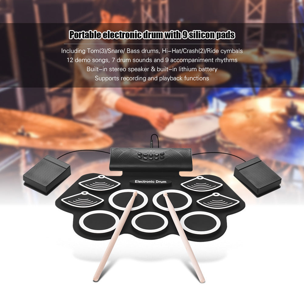HKM-955859 Foldable Silicone Electric Drum Pad with 12 Demo Songs and 7 Drum Sounds