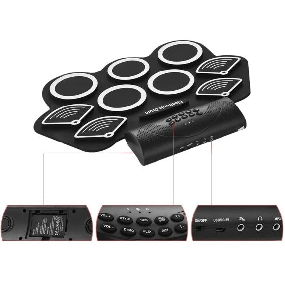 HKM-955859 Foldable Silicone Electric Drum Pad with 12 Demo Songs and 7 Drum Sounds
