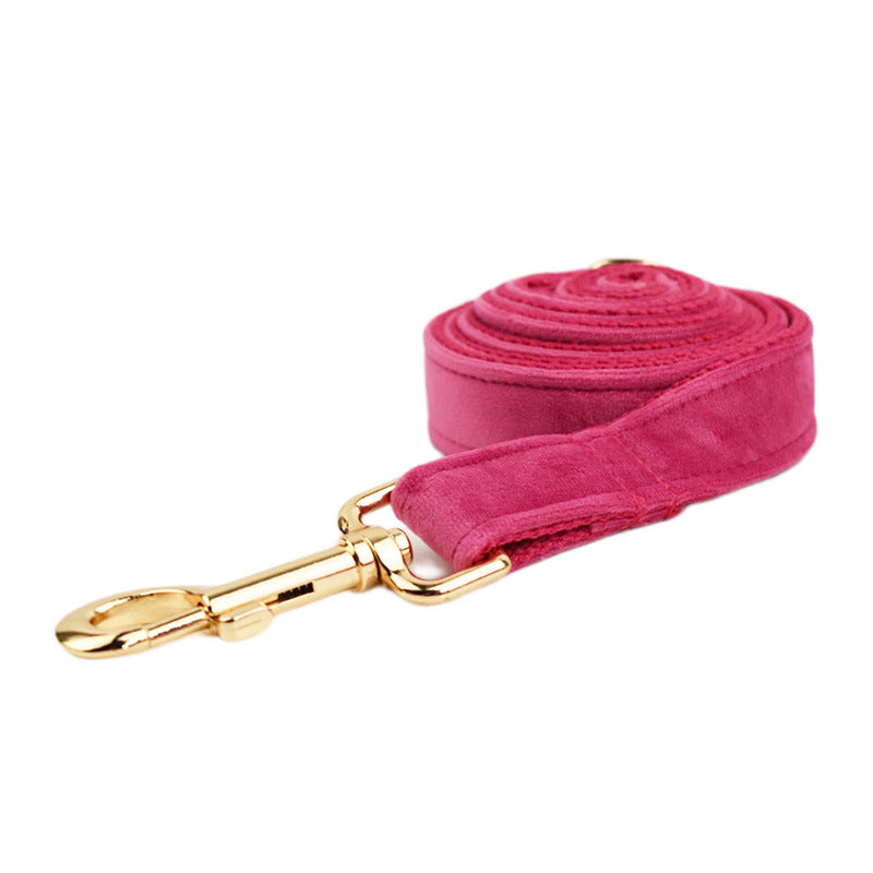 HKM-9559229 Velvet Fabric Dog Collar Set with Leash, Bow, Flower, Vest, and Poop Bag