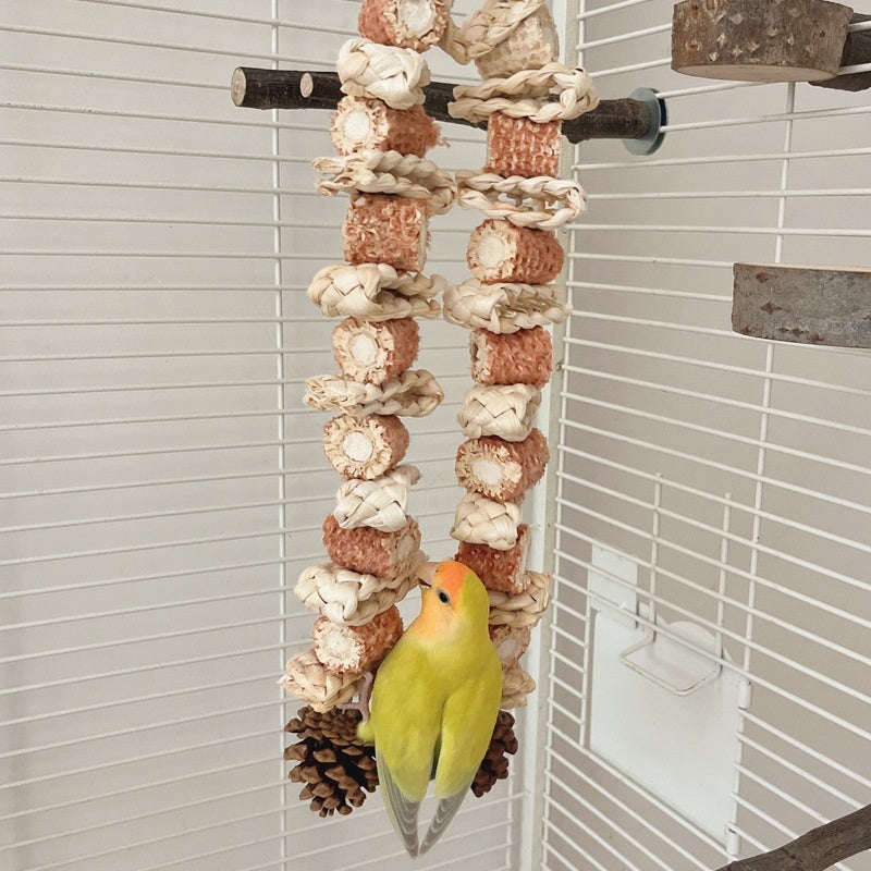 HKM-955923 Bird Grinding Biting Toy for Medium and Large Parrots - Natural Wooden Design