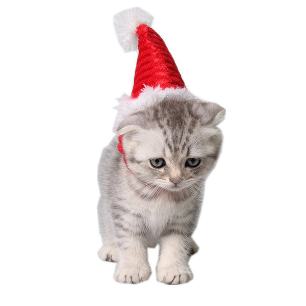 HKM-9559613 Red Flannel Pet Hat for Christmas - Adjustable Size for Small Animals