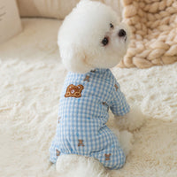 HKM-9562301 Gingham Bear Quilted Dog Jumpsuit - Cozy Cotton Coat for Autumn and Winter