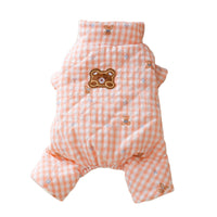 HKM-9562301 Gingham Bear Quilted Dog Jumpsuit - Cozy Cotton Coat for Autumn and Winter