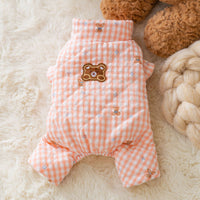 HKM-9562301 Gingham Bear Quilted Dog Jumpsuit - Cozy Cotton Coat for Autumn and Winter