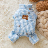 HKM-9562301 Gingham Bear Quilted Dog Jumpsuit - Cozy Cotton Coat for Autumn and Winter