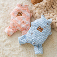 HKM-9562301 Gingham Bear Quilted Dog Jumpsuit - Cozy Cotton Coat for Autumn and Winter
