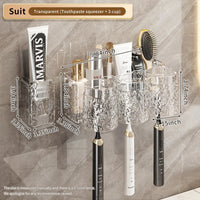 HKM-956243 Eco-Friendly Transparent Wall Hanging Toothbrush and Cosmetic Cup Holder for Bathroom