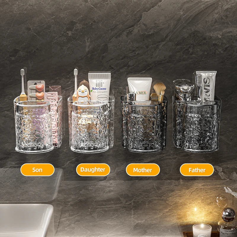 HKM-956243 Eco-Friendly Transparent Wall Hanging Toothbrush and Cosmetic Cup Holder for Bathroom