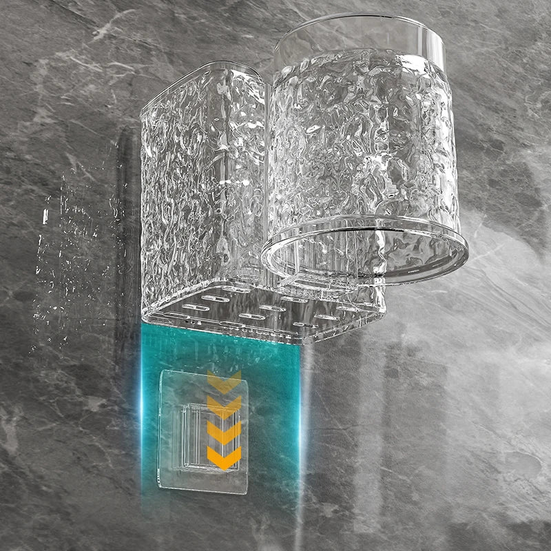 HKM-956243 Eco-Friendly Transparent Wall Hanging Toothbrush and Cosmetic Cup Holder for Bathroom