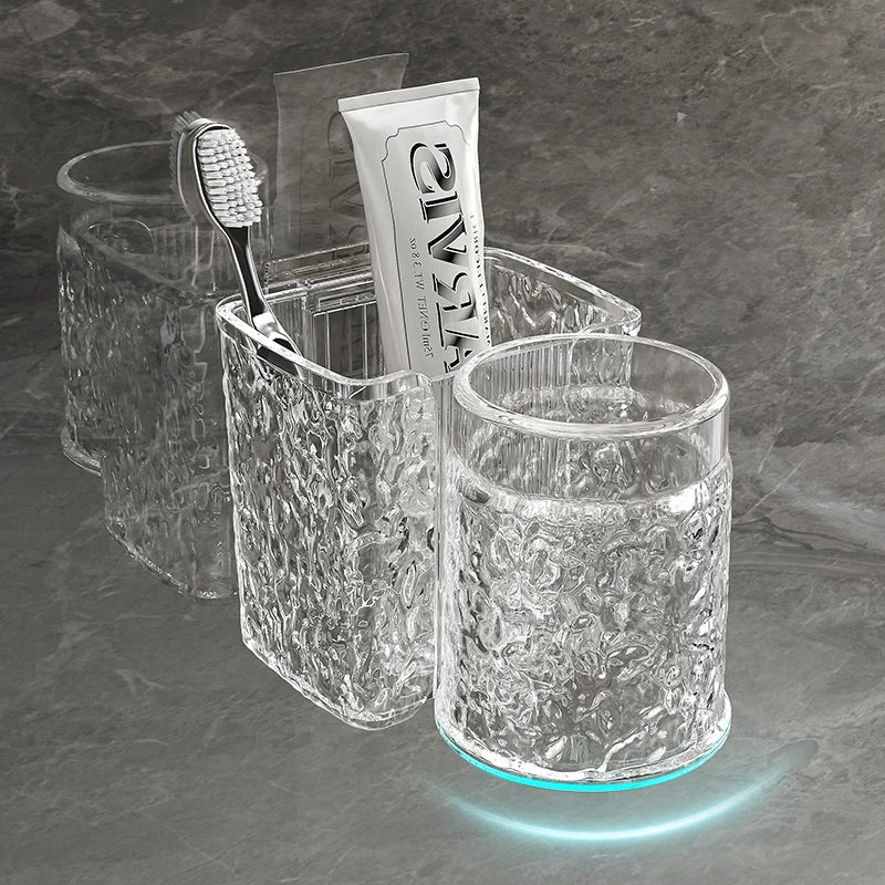 HKM-956243 Eco-Friendly Transparent Wall Hanging Toothbrush and Cosmetic Cup Holder for Bathroom