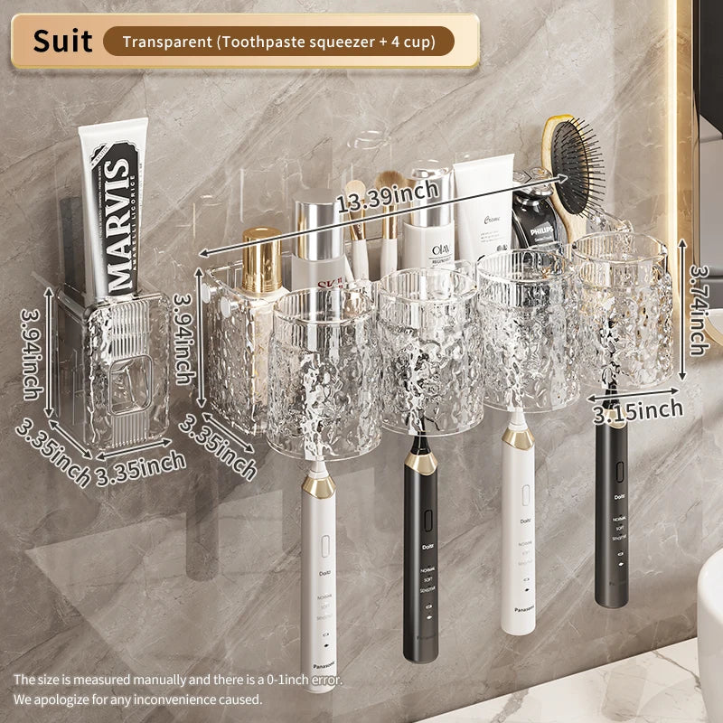 HKM-956243 Eco-Friendly Transparent Wall Hanging Toothbrush and Cosmetic Cup Holder for Bathroom