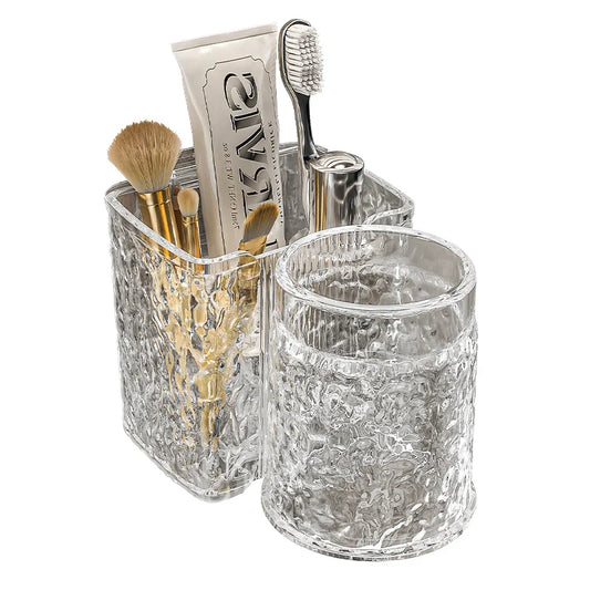 HKM-956243 Eco-Friendly Transparent Wall Hanging Toothbrush and Cosmetic Cup Holder for Bathroom
